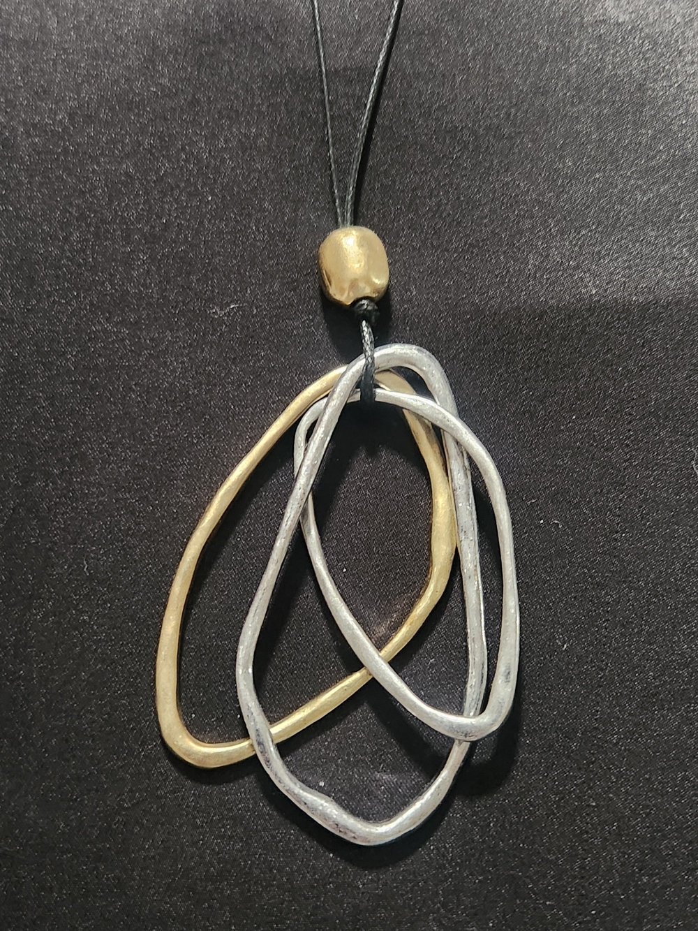 Boho Mixed Metal Abstract Organic Loop Pendant Cord Necklace | Adjustable